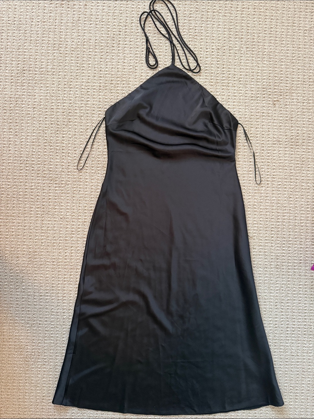 Backless Halter Slip Dress - Black